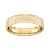 Goldsmiths 5mm Slight Court Standard Matt Centre With Grooves Wedding Ring In 18 Carat Yellow Gold