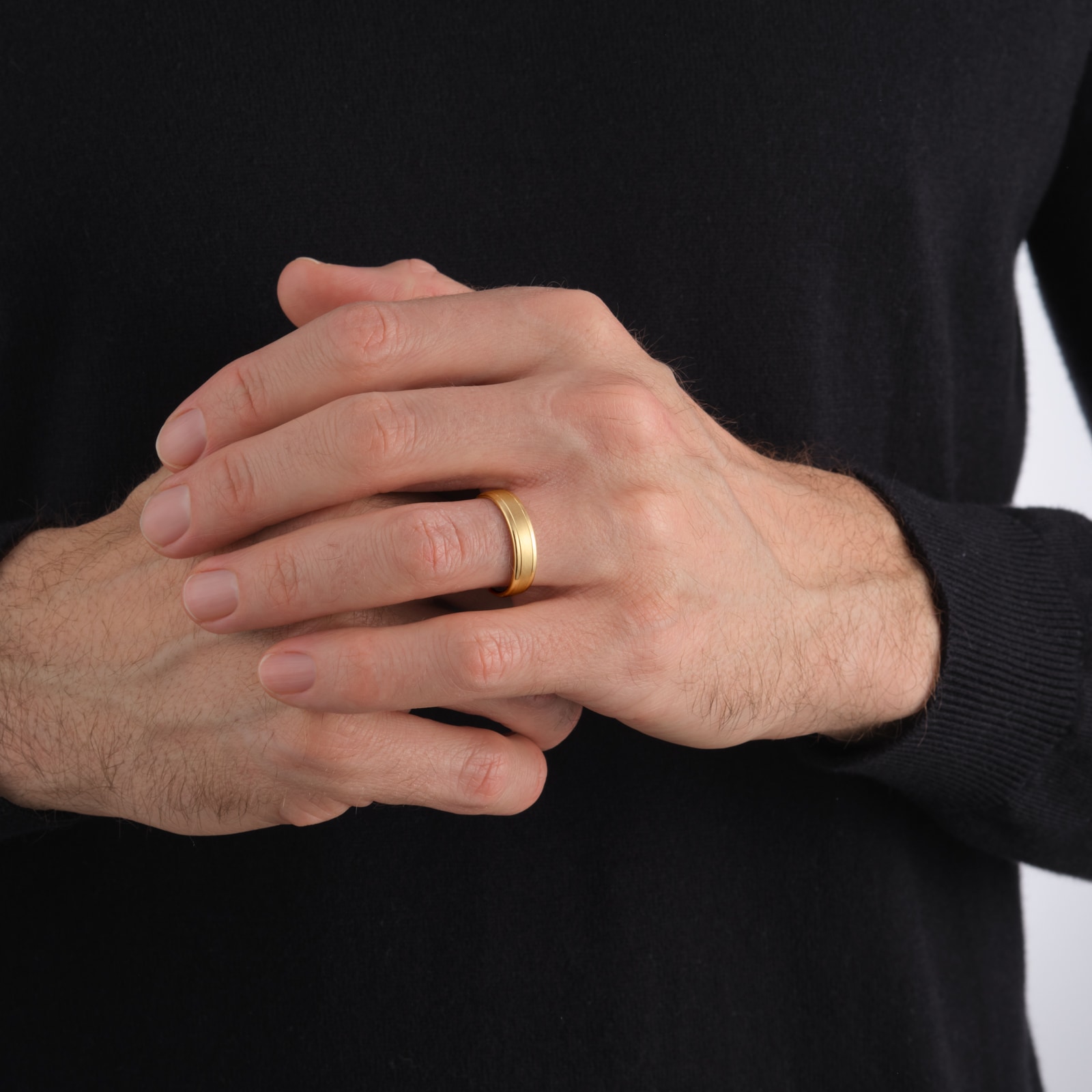 Goldsmiths 5mm Slight Court Standard Matt Centre With Grooves Wedding Ring In 18 Carat Yellow Gold