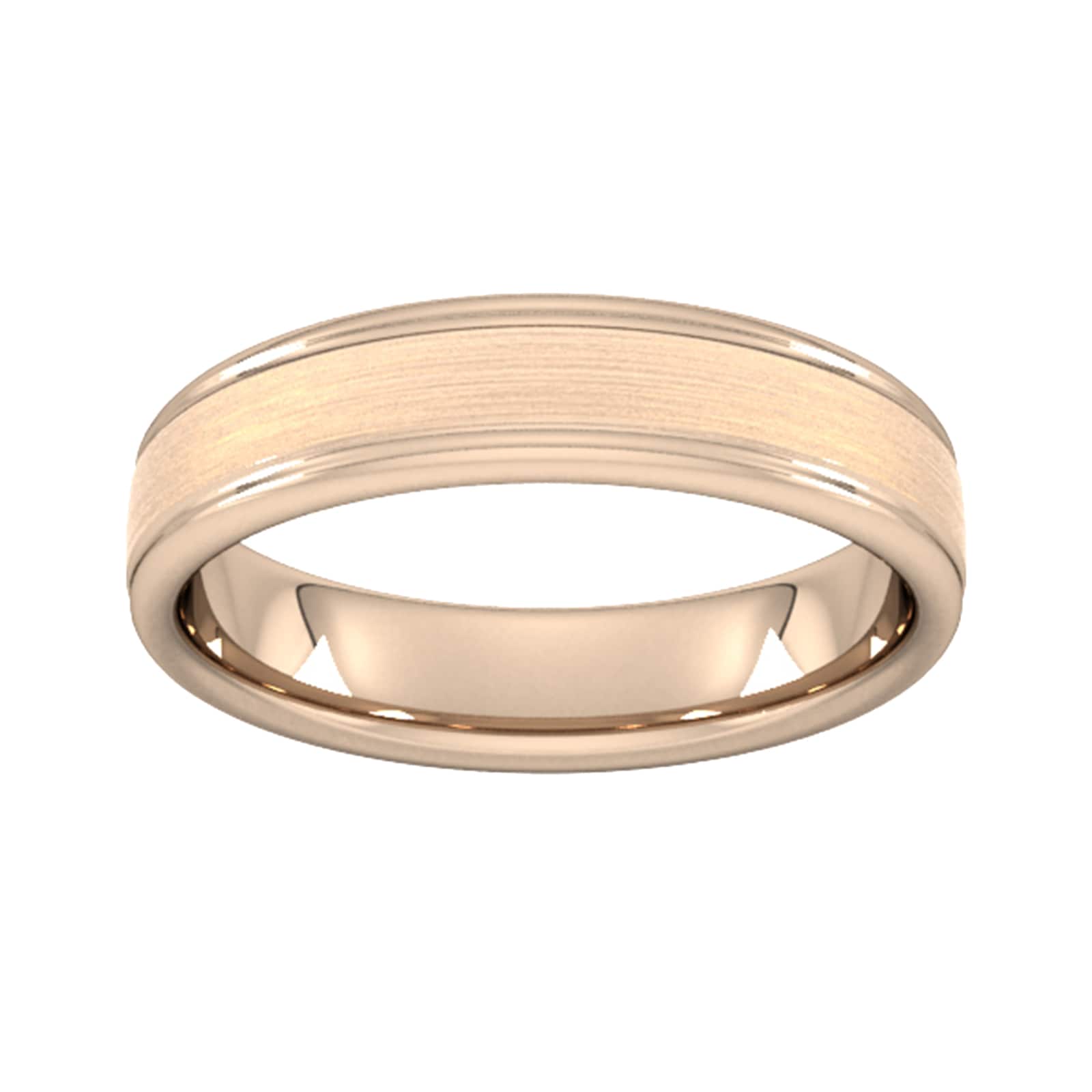 5mm Slight Court Standard Matt Centre With Grooves Wedding Ring In 18 Carat Rose Gold - Ring Size H