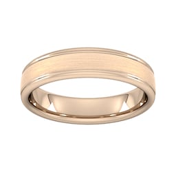 08306676 - 5mm Slight Court Standard Matt Centre With Grooves Wedding Ring In 18 Carat Rose Gold