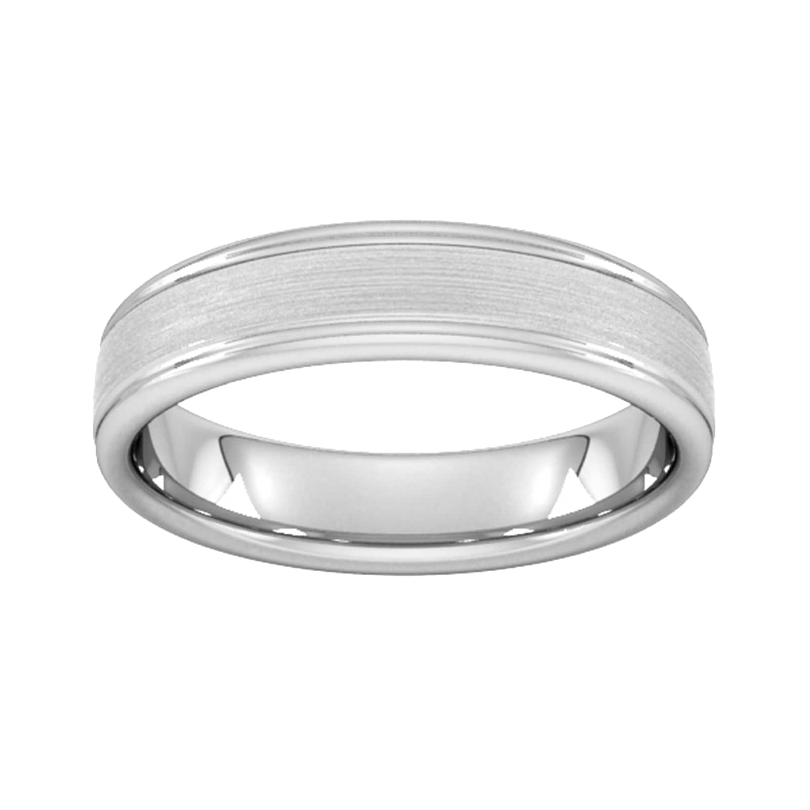 Goldsmiths 5mm Slight Court Standard Matt Centre With Grooves Wedding Ring In 950 Palladium - Ring Size I
