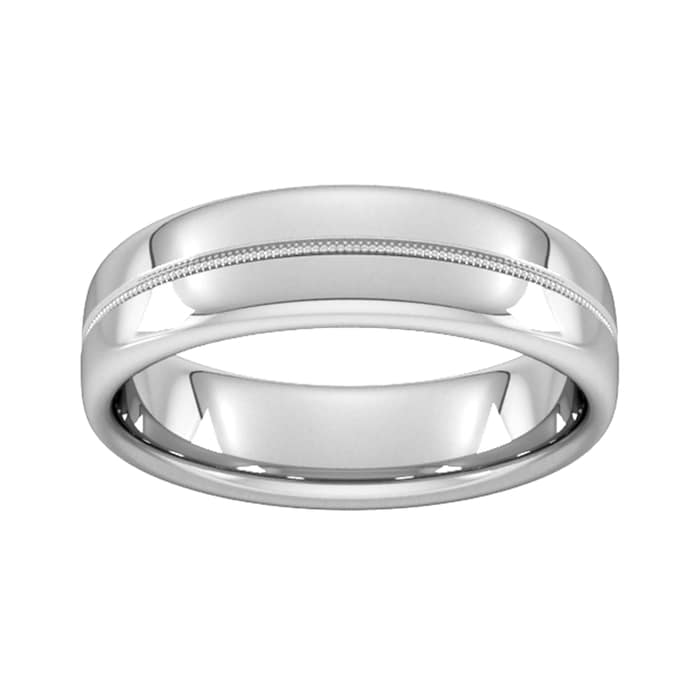 Goldsmiths 6mm Slight Court Standard Milgrain Centre Wedding Ring In 9 Carat White Gold