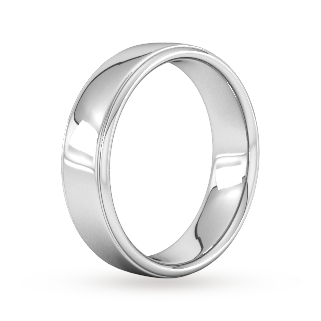 Goldsmiths 6mm Slight Court Standard Polished Finish With Grooves Wedding Ring In 9 Carat White Gold