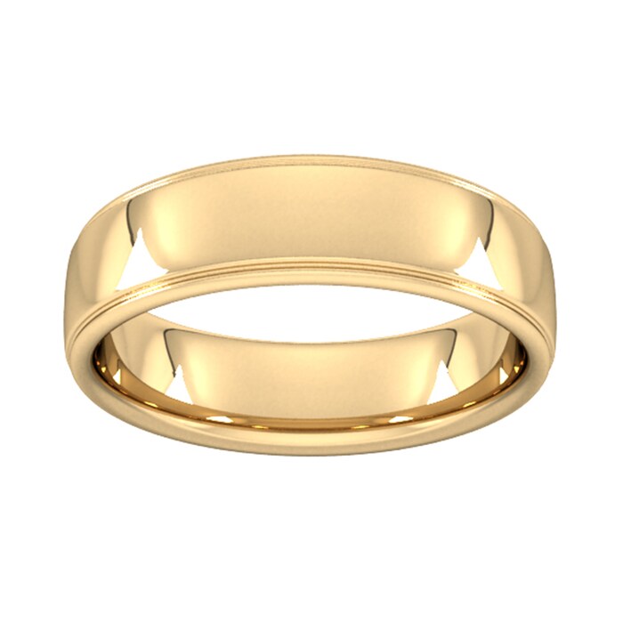 Goldsmiths 6mm Slight Court Standard Polished Finish With Grooves Wedding Ring In 9 Carat Yellow Gold - Ring Size K