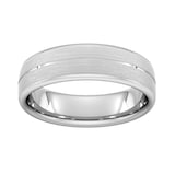 Goldsmiths 6mm Slight Court Standard Centre Groove With Chamfered Edge Wedding Ring In 9 Carat White Gold