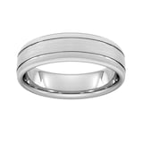 Goldsmiths 6mm Slight Court Standard Matt Finish With Double Grooves Wedding Ring In 9 Carat White Gold