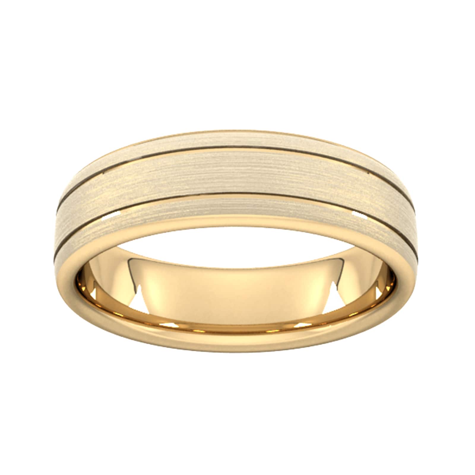 6mm Slight Court Standard Matt Finish With Double Grooves Wedding Ring In 9 Carat Yellow Gold - Ring Size S