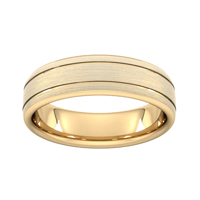 Goldsmiths 6mm Slight Court Standard Matt Finish With Double Grooves Wedding Ring In 9 Carat Yellow Gold - Ring Size S