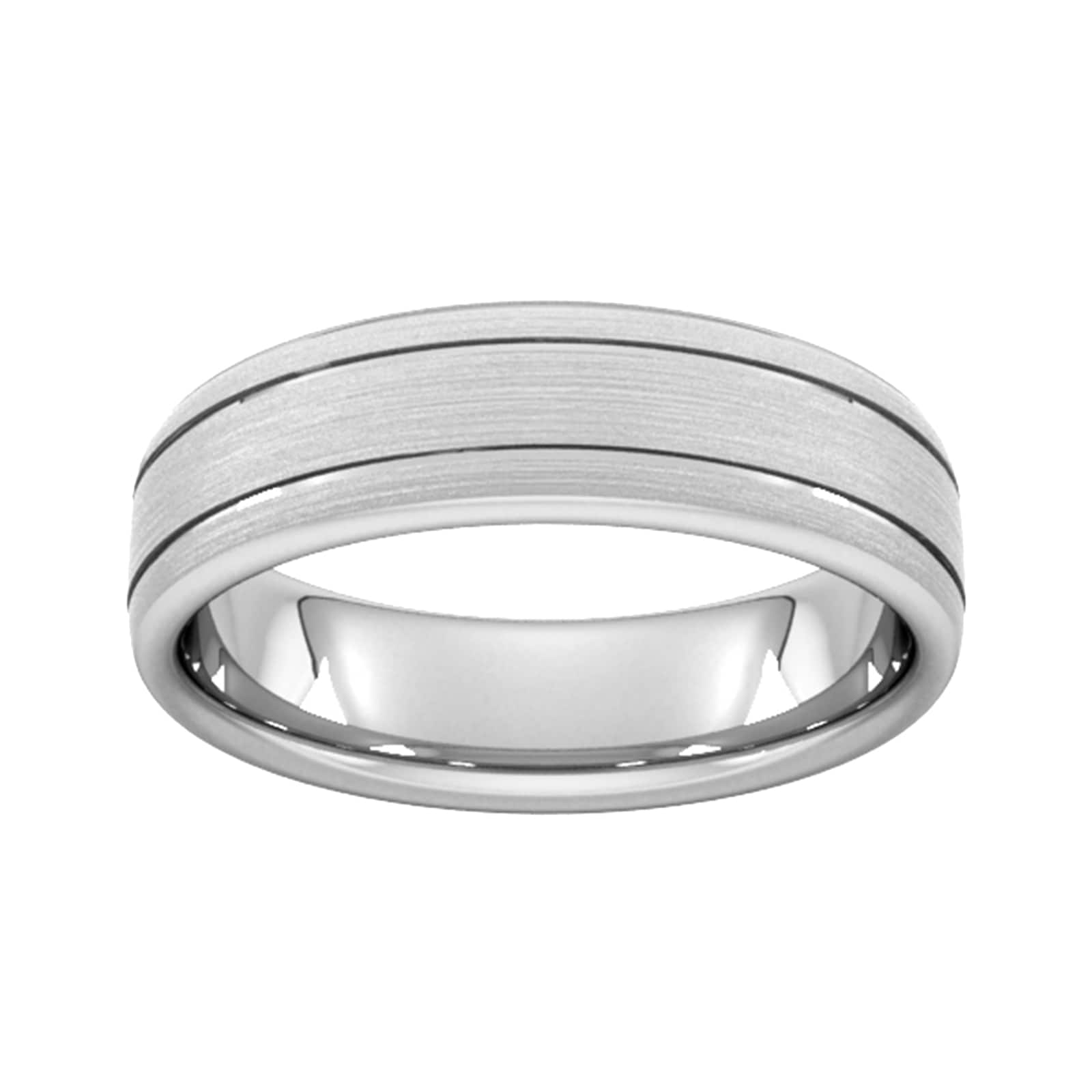 6mm Slight Court Standard Matt Finish With Double Grooves Wedding Ring In 950 Palladium - Ring Size K