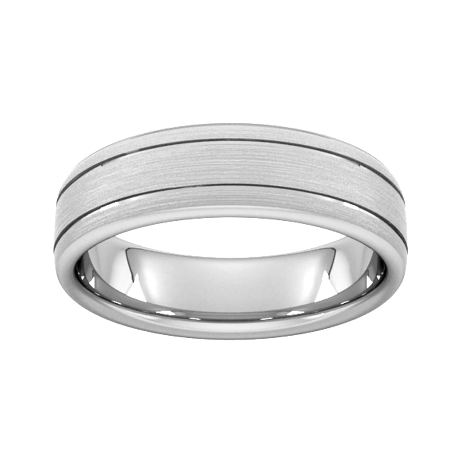 6mm Slight Court Standard Matt Finish With Double Grooves Wedding Ring In Platinum - Ring Size P