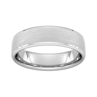 Goldsmiths 6mm Slight Court Standard Polished Chamfered Edges With Matt Centre Wedding Ring In 18 Carat White Gold