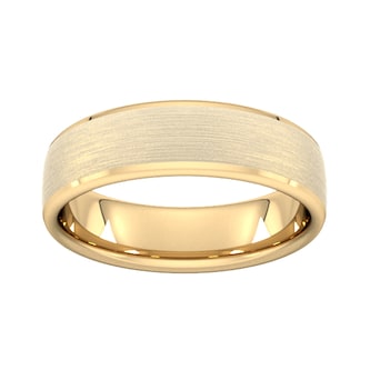 Goldsmiths 6mm Slight Court Standard Polished Chamfered Edges With Matt Centre Wedding Ring In 18 Carat Yellow Gold Goldsmiths 6mm Slight Court Standard Polished Chamfered Edges With Matt Centre Wedding Ring In 18 Carat Yellow Gold