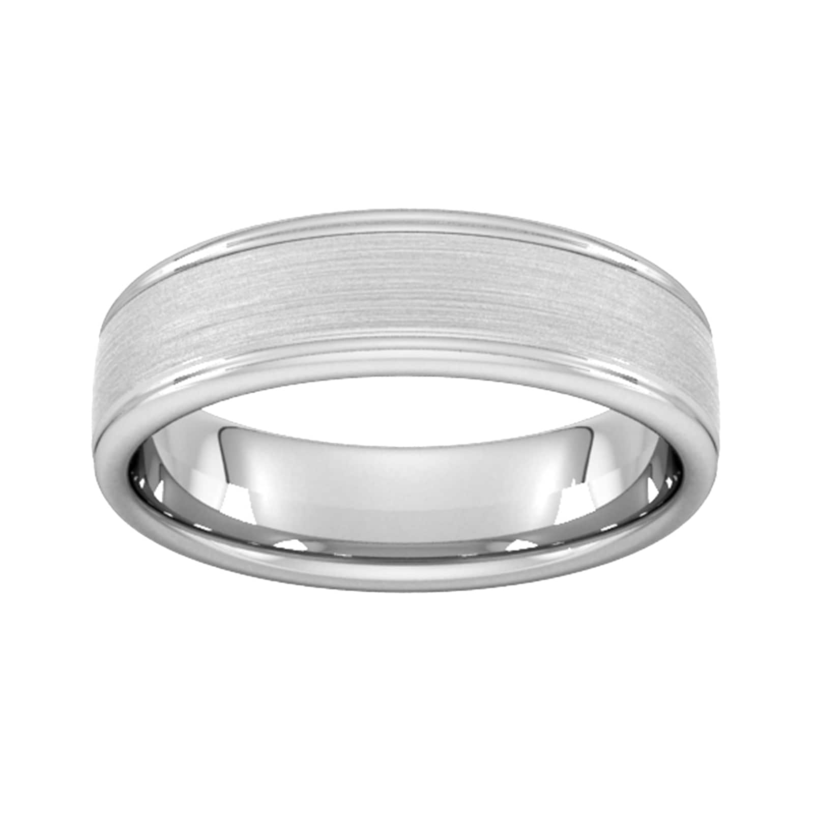 6mm Slight Court Standard Matt Centre With Grooves Wedding Ring In 9 Carat White Gold - Ring Size M