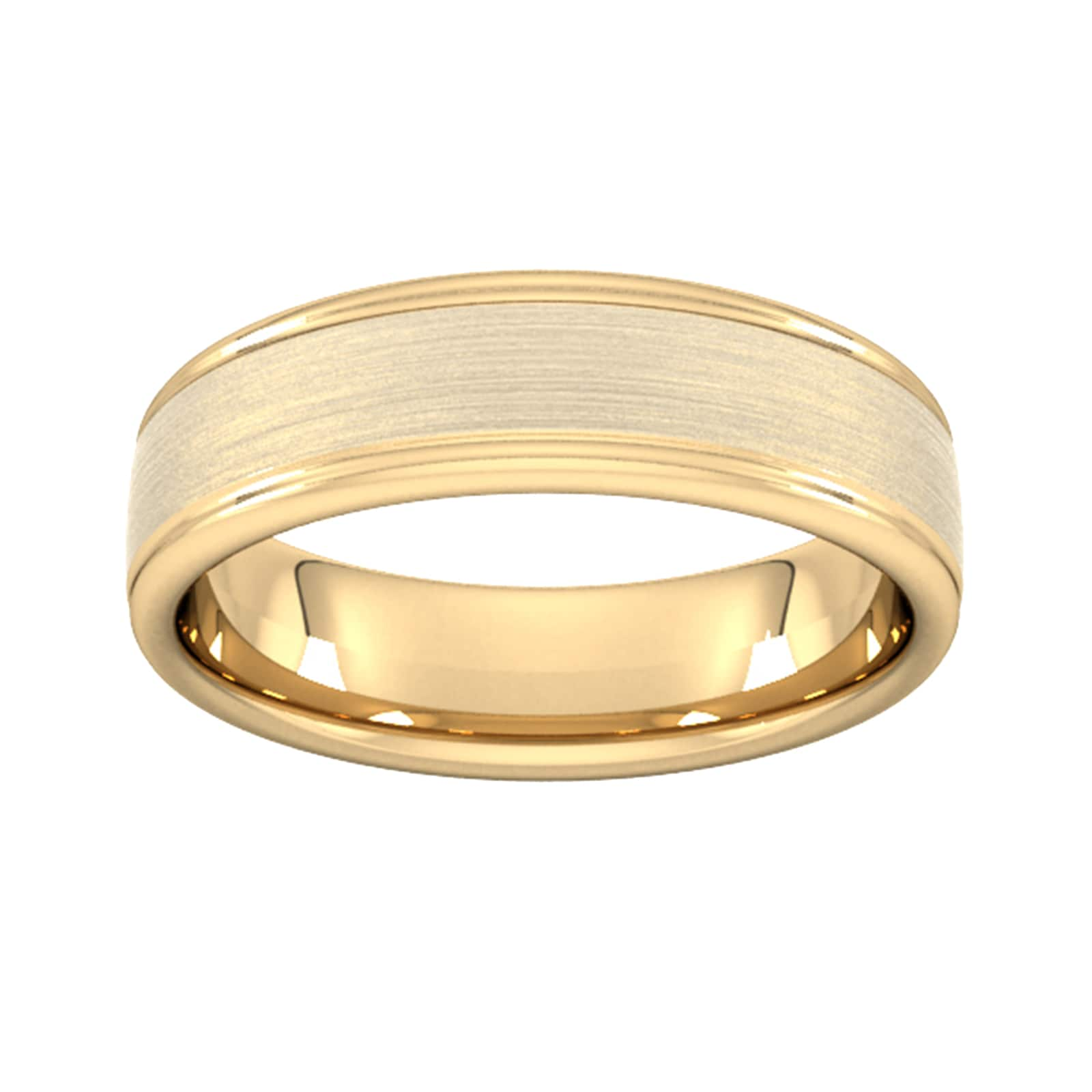 6mm Slight Court Standard Matt Centre With Grooves Wedding Ring In 9 Carat Yellow Gold - Ring Size L