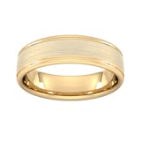 Goldsmiths 6mm Slight Court Standard Matt Centre With Grooves Wedding Ring In 9 Carat Yellow Gold - Ring Size Q