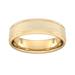 08306763 - 6mm Slight Court Standard Matt Centre With Grooves Wedding Ring In 9 Carat Yellow Gold