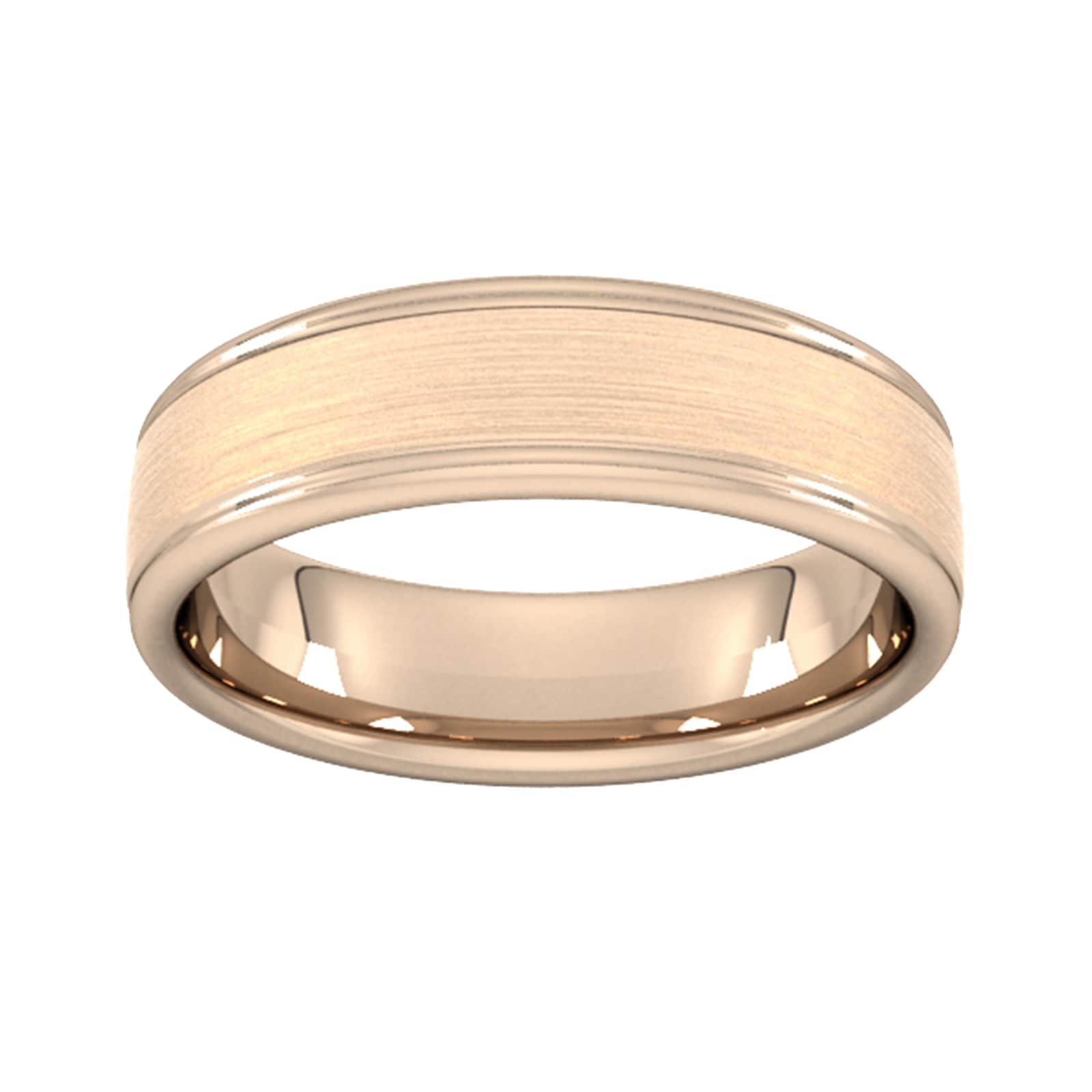 6mm Slight Court Standard Matt Centre With Grooves Wedding Ring In 9 Carat Rose Gold - Ring Size N