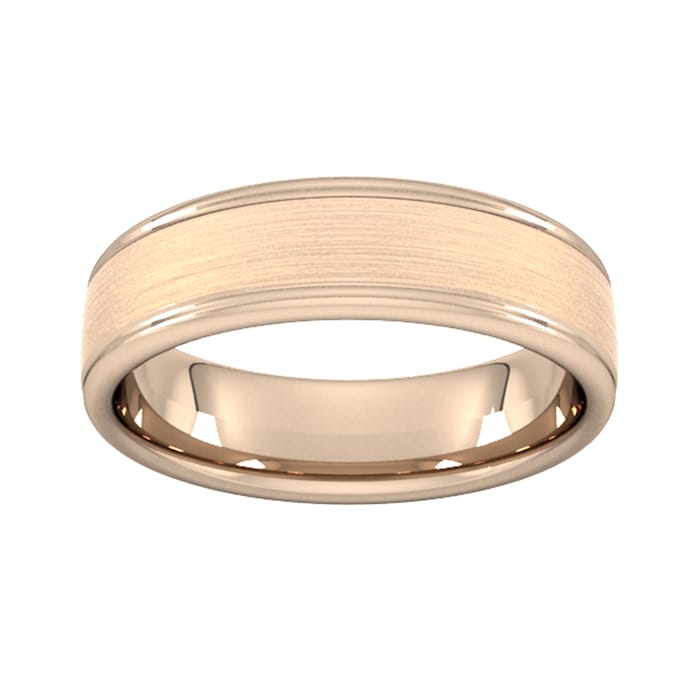 Goldsmiths 6mm Slight Court Standard Matt Centre With Grooves Wedding Ring In 9 Carat Rose Gold