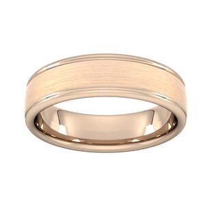 Goldsmiths 6mm Slight Court Standard Matt Centre With Grooves Wedding Ring In 9 Carat Rose Gold