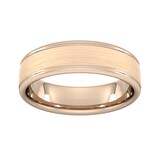 Goldsmiths 6mm Slight Court Standard Matt Centre With Grooves Wedding Ring In 9 Carat Rose Gold