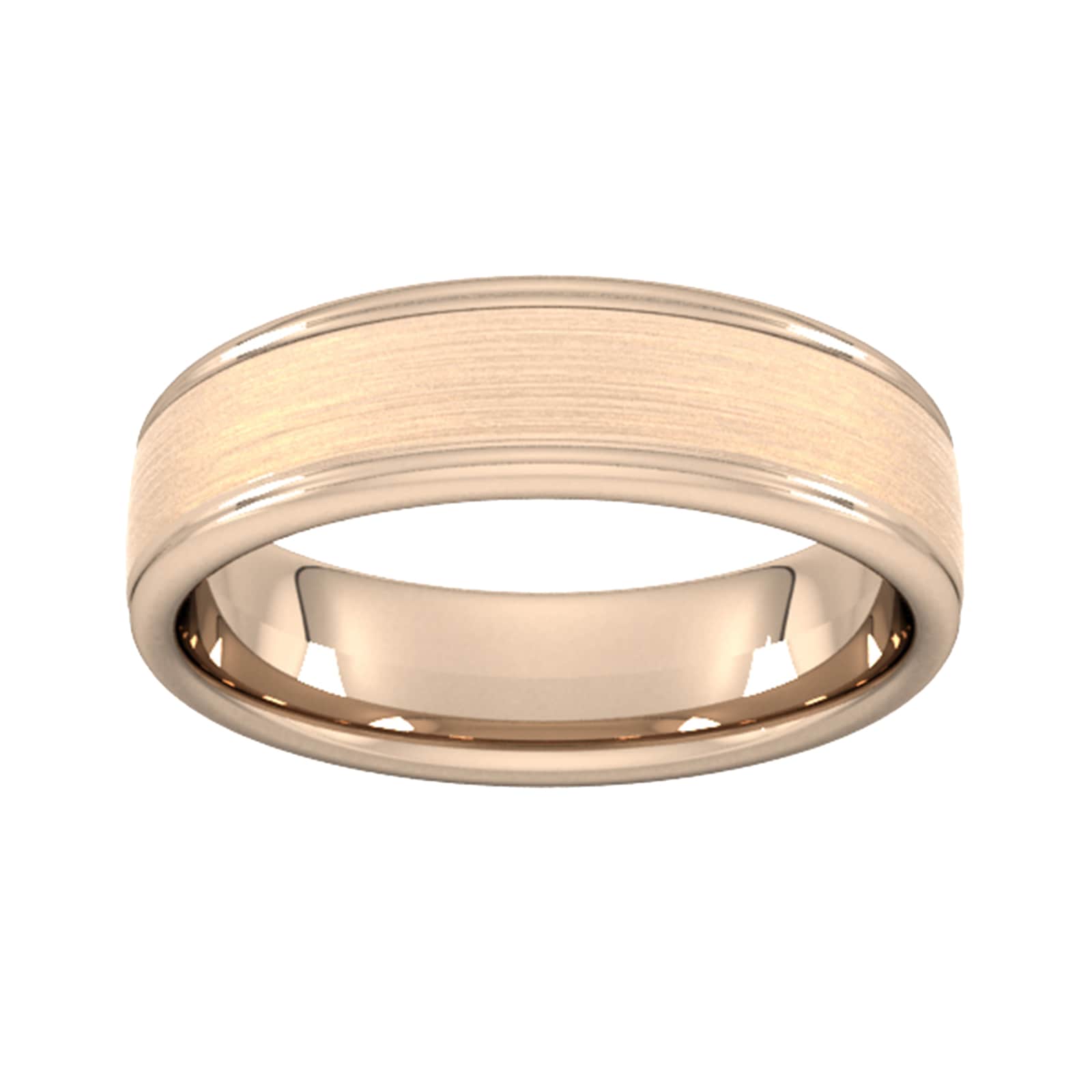 Goldsmiths 6mm Slight Court Standard Matt Centre With Grooves Wedding Ring In 9 Carat Rose Gold
