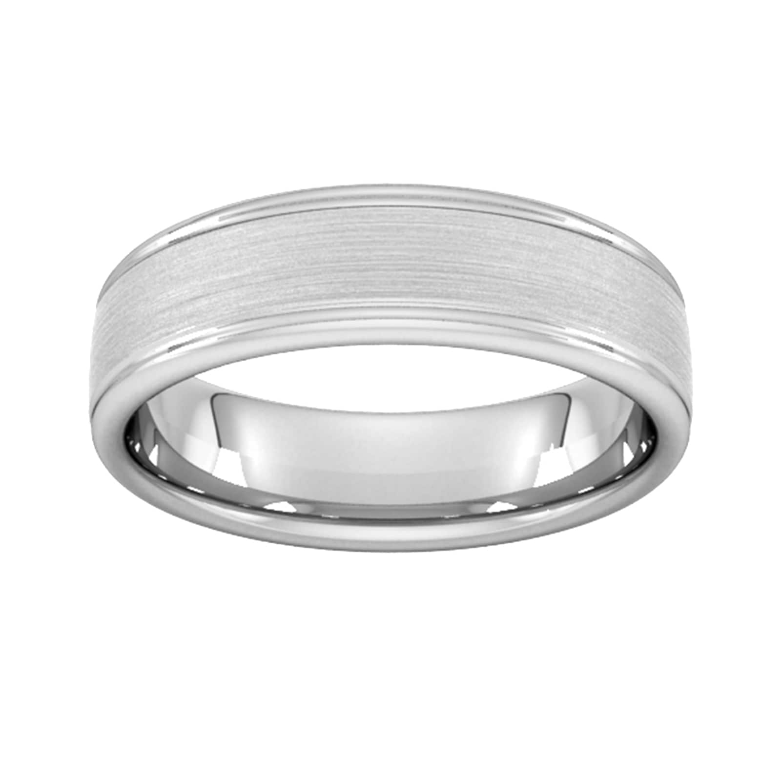 6mm Slight Court Standard Matt Centre With Grooves Wedding Ring In 18 Carat White Gold - Ring Size Q