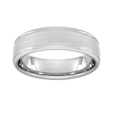 Goldsmiths 6mm Slight Court Standard Matt Centre With Grooves Wedding Ring In 18 Carat White Gold