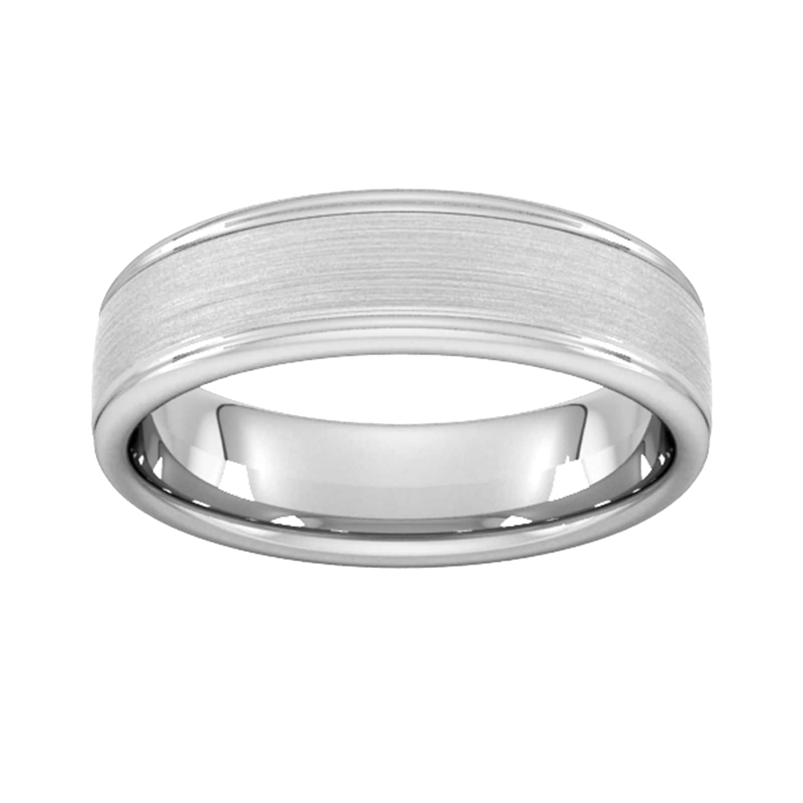 Goldsmiths 6mm Slight Court Standard Matt Centre With Grooves Wedding Ring In 18 Carat White Gold