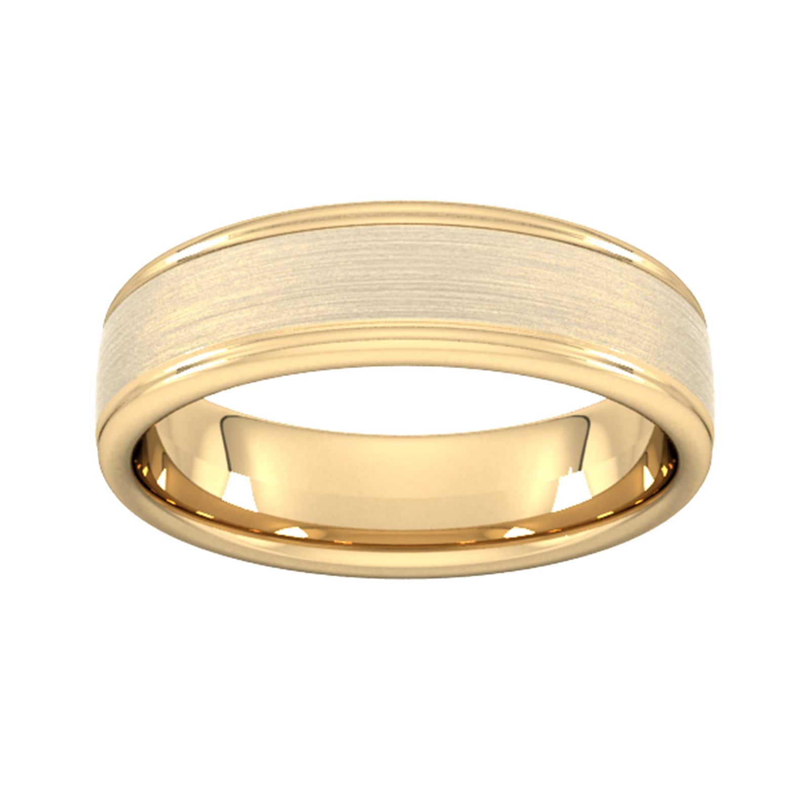 6mm Slight Court Standard Matt Centre With Grooves Wedding Ring In 18 Carat Yellow Gold - Ring Size U