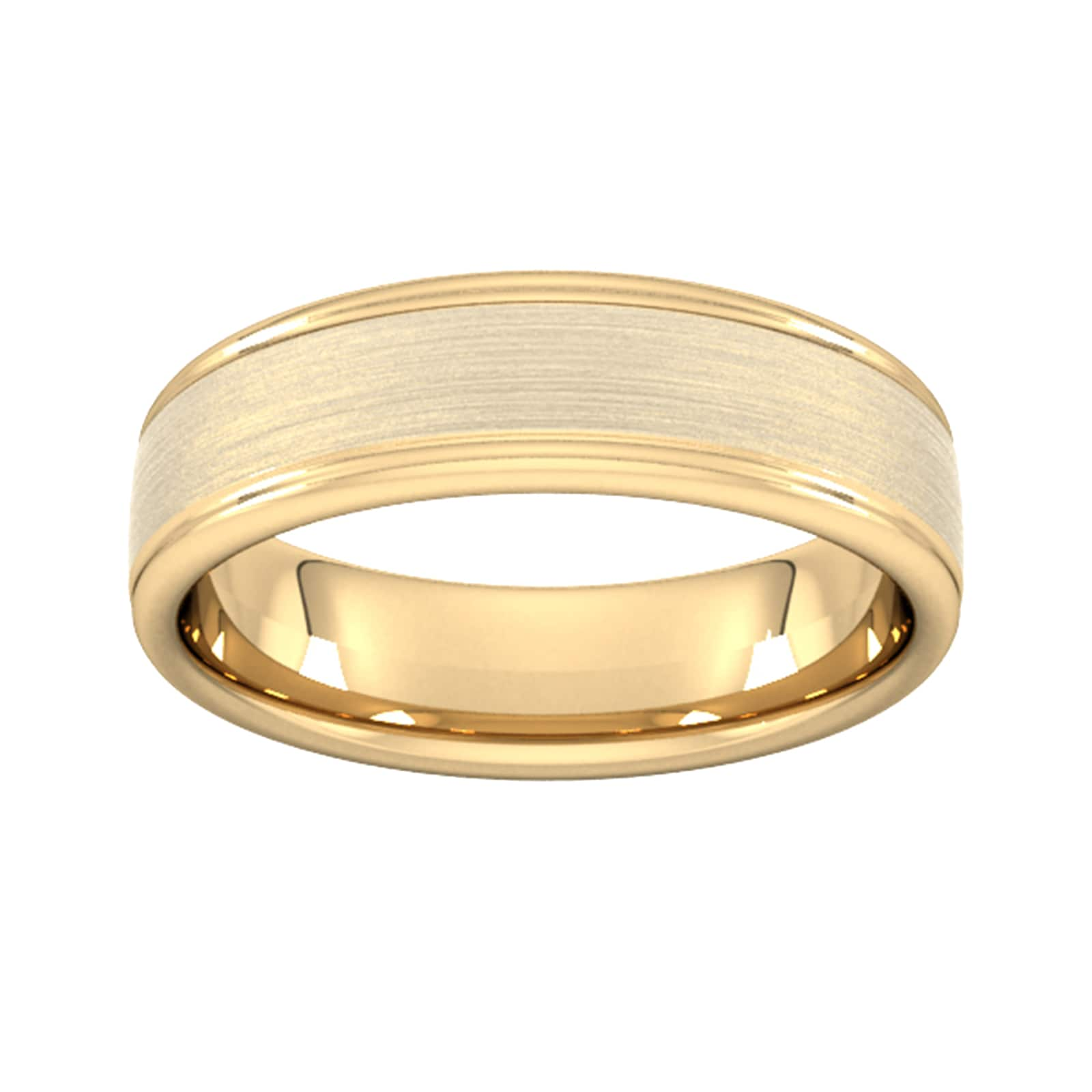 6mm Slight Court Standard Matt Centre With Grooves Wedding Ring In 18 Carat Yellow Gold - Ring Size L