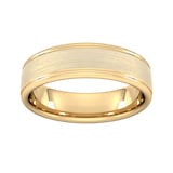 Goldsmiths 6mm Slight Court Standard Matt Centre With Grooves Wedding Ring In 18 Carat Yellow Gold