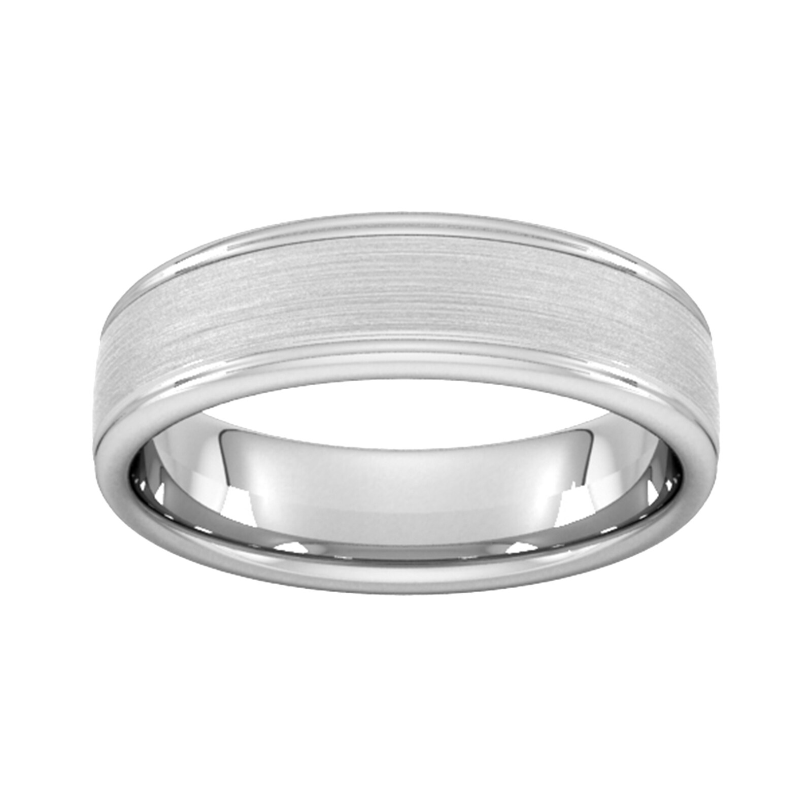 Goldsmiths 6mm Slight Court Standard Matt Centre With Grooves Wedding Ring In 950 Palladium Goldsmiths 6mm Slight Court Standard Matt Centre With Grooves Wedding Ring In 950 Palladium