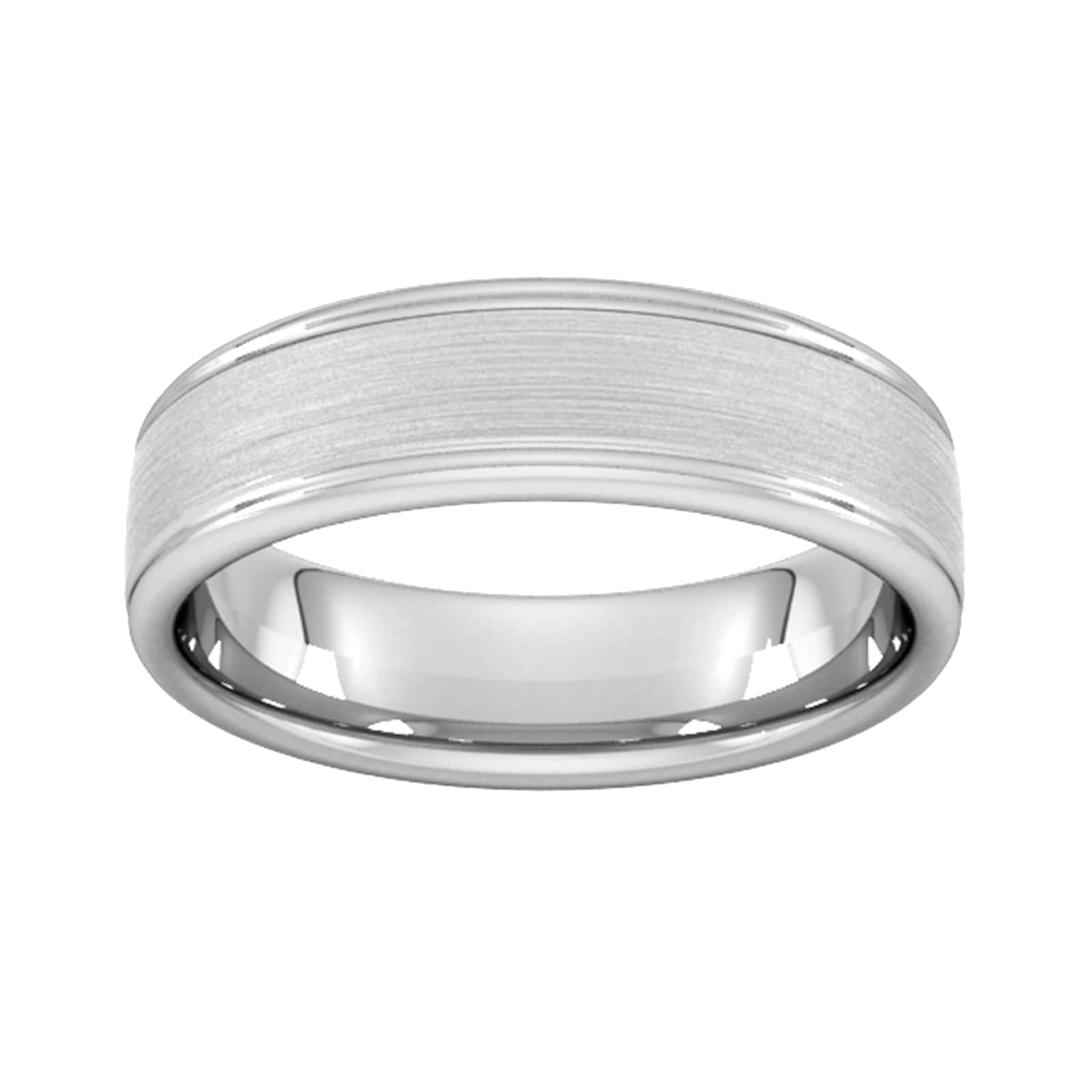 6mm Slight Court Standard Matt Centre With Grooves Wedding Ring In Platinum - Ring Size N