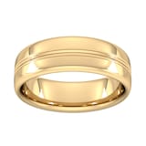 Goldsmiths 7mm Slight Court Standard Grooved Polished Finish Wedding Ring In 9 Carat Yellow Gold - Ring Size J