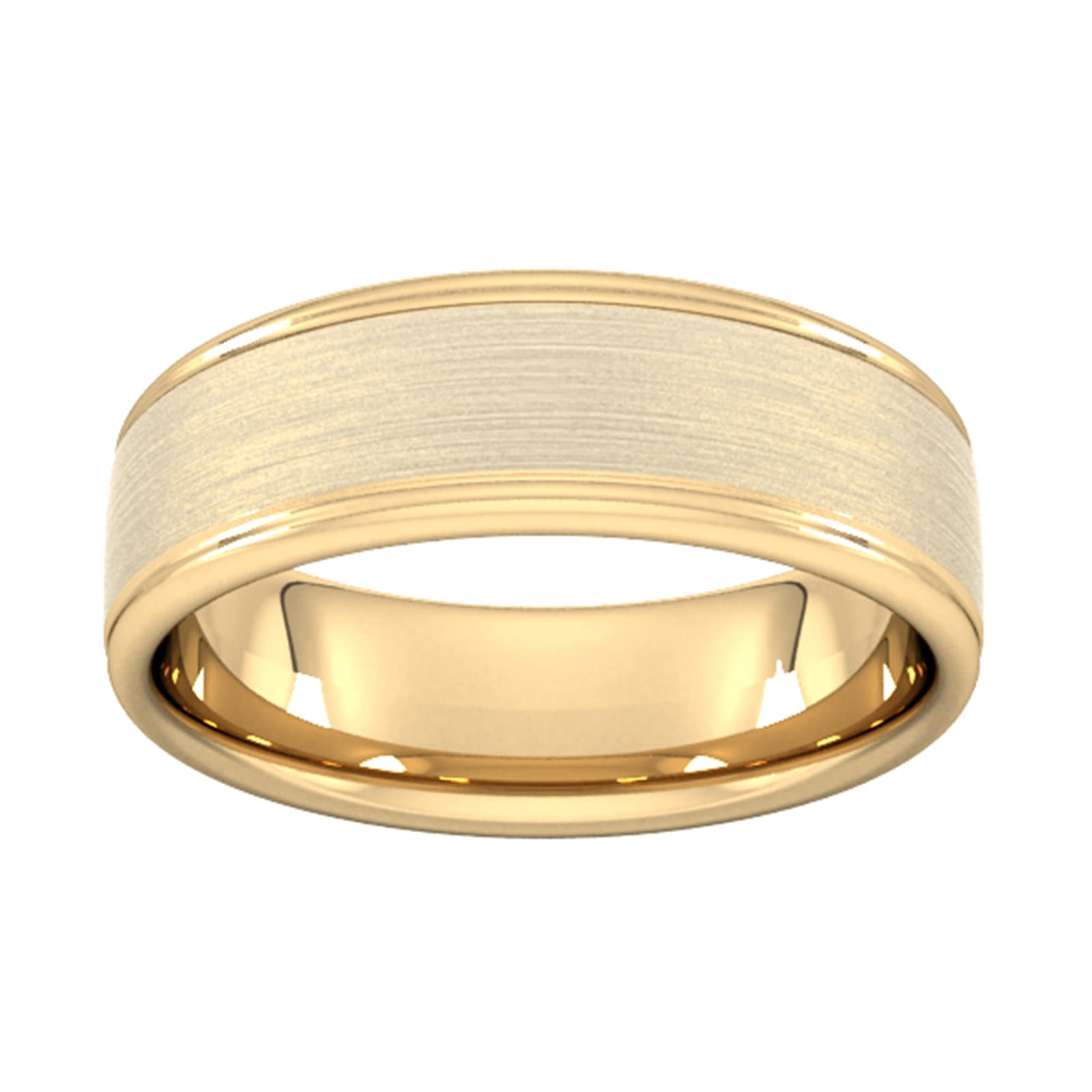 7mm Slight Court Standard Matt Centre With Grooves Wedding Ring In 9 Carat Yellow Gold - Ring Size K