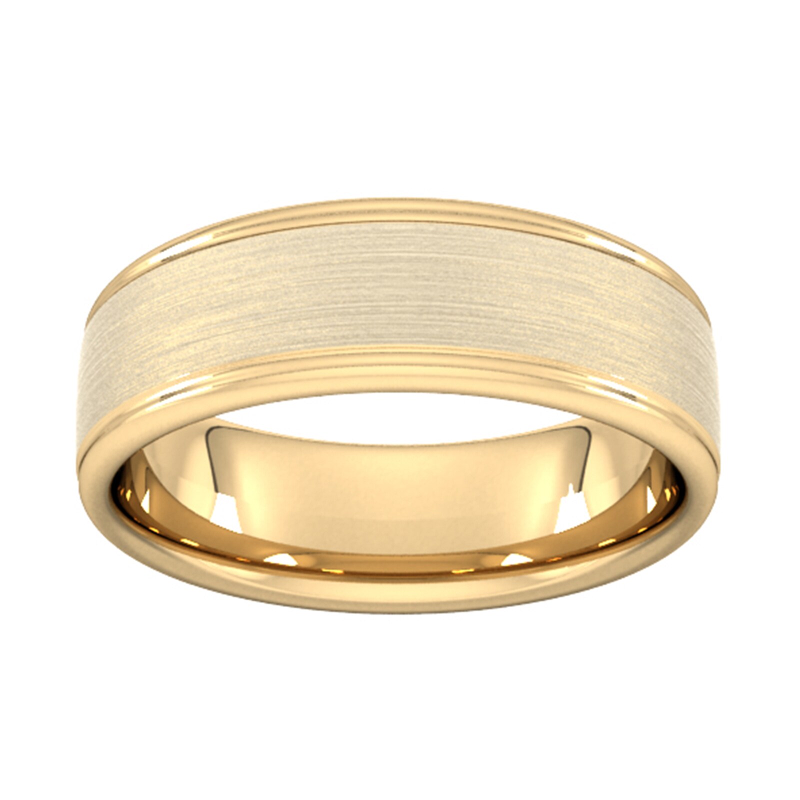 7mm Slight Court Standard Matt Centre With Grooves Wedding Ring In 18 Carat Yellow Gold - Ring Size Z