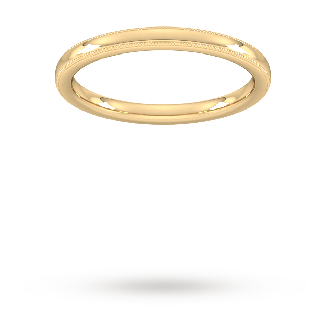 2mm Slight Court Heavy Milgrain Edge Wedding Ring In 9 Carat Yellow Gold - Ring Size W