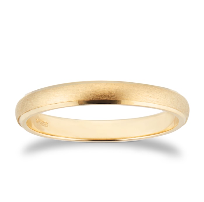 Goldsmiths 2.5mm D Shape Standard Polished Chamfered Edges With Matt Centre Wedding Ring In 9 Carat Yellow Gold - Ring Size L