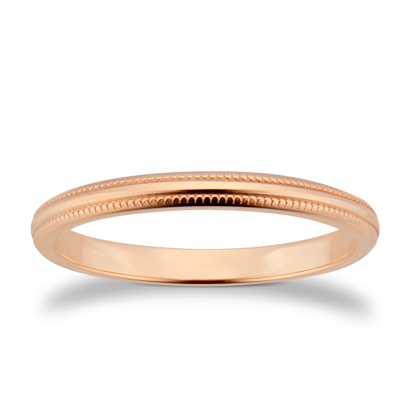 Goldsmiths 2mm D Shape Standard Milgrain Edge Wedding Ring In 18 Carat Rose Gold