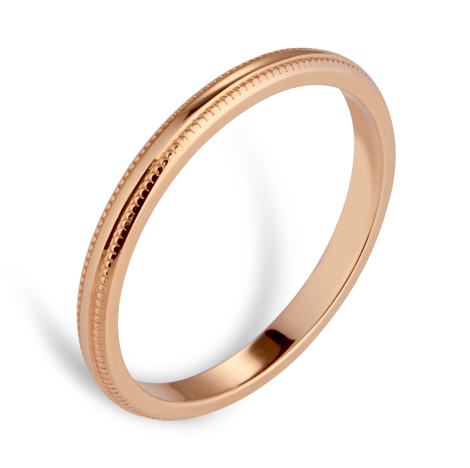 Goldsmiths 2mm D Shape Standard Milgrain Edge Wedding Ring In 18 Carat Rose Gold Goldsmiths 2mm D Shape Standard Milgrain Edge Wedding Ring In 18 Carat Rose Gold