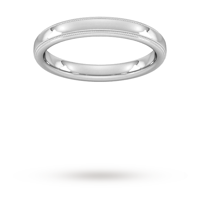 3mm D Shape Standard Milgrain Edge Wedding Ring In 18 Carat White Gold - Ring Size R