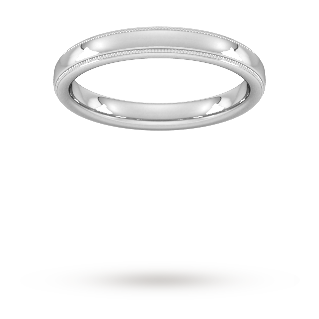 3mm D Shape Standard Milgrain Edge Wedding Ring In 18 Carat White