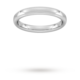 08307261 - 3mm D Shape Standard Milgrain Edge Wedding Ring In 18 Carat White Gold