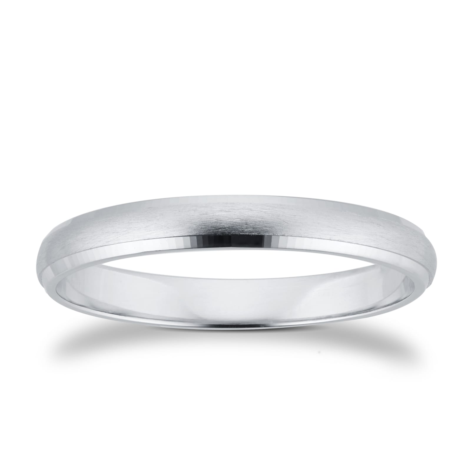 Goldsmiths 3mm D Shape Standard Polished Chamfered Edges With Matt Centre Wedding Ring In Platinum Goldsmiths 3mm D Shape Standard Polished Chamfered Edges With Matt Centre Wedding Ring In Platinum
