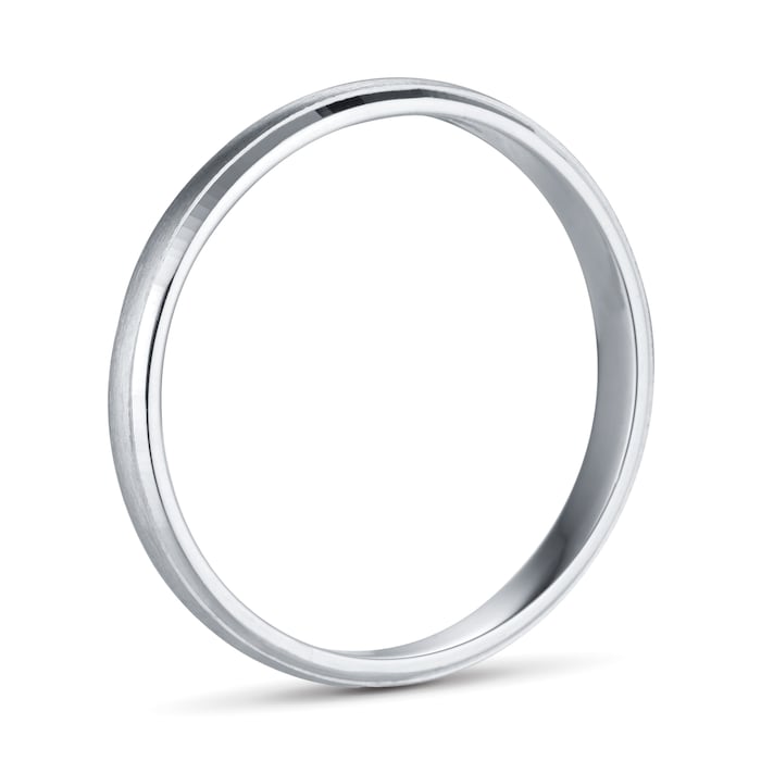 Goldsmiths 3mm D Shape Standard Polished Chamfered Edges With Matt Centre Wedding Ring In Platinum