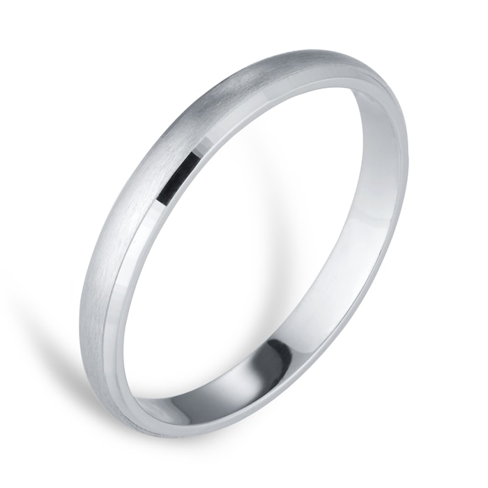 Goldsmiths 3mm D Shape Standard Polished Chamfered Edges With Matt Centre Wedding Ring In Platinum