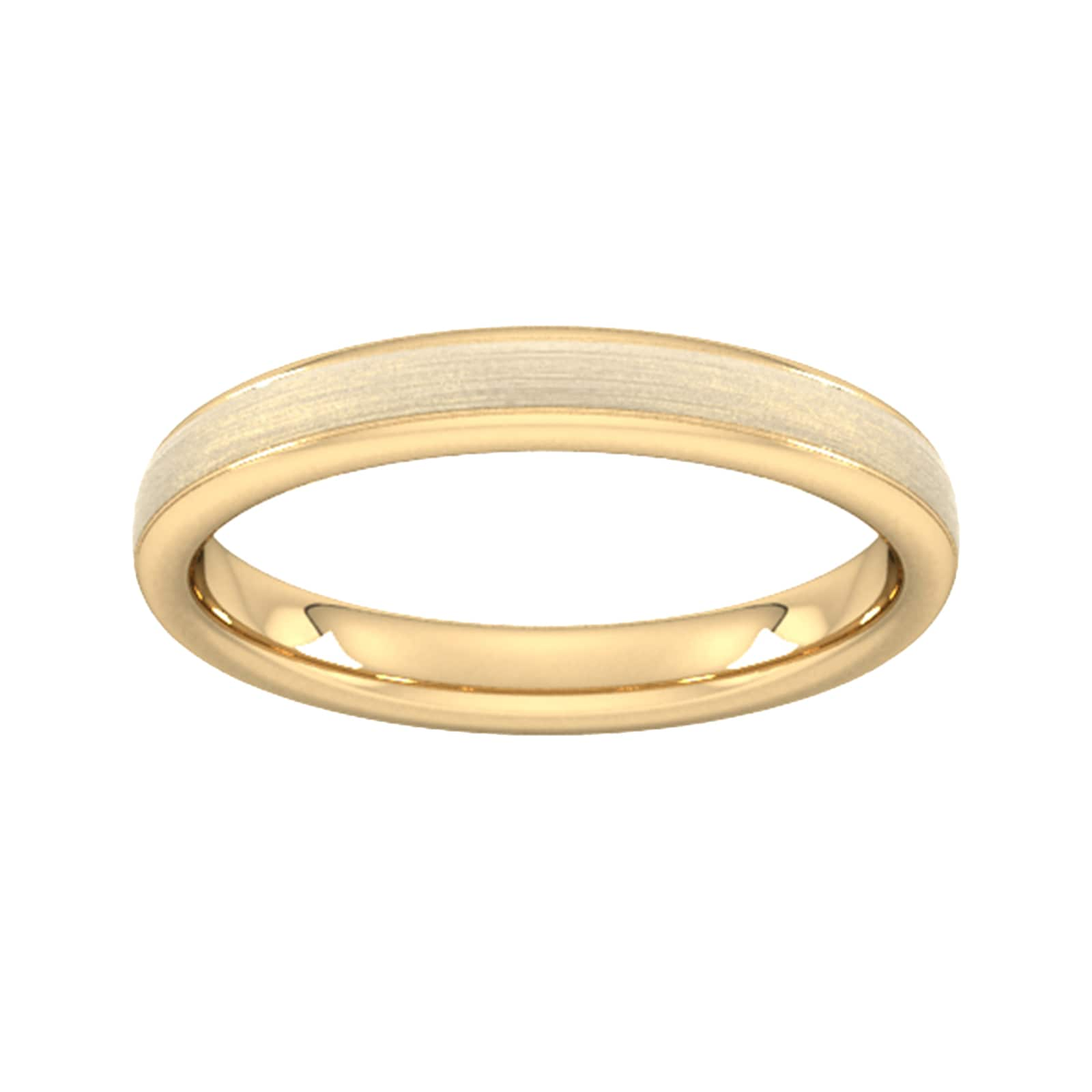 Goldsmiths 3mm D Shape Standard Matt Centre With Grooves Wedding Ring In 18 Carat Yellow Gold 