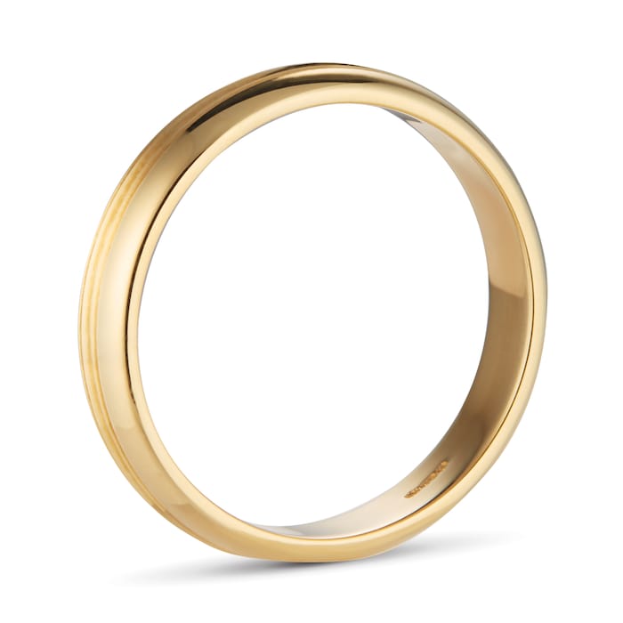 Goldsmiths 4mm D Shape Standard Grooved Polished Finish Wedding Ring In 18 Carat Yellow Gold