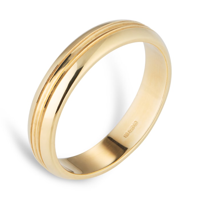 Goldsmiths 4mm D Shape Standard Grooved Polished Finish Wedding Ring In 18 Carat Yellow Gold