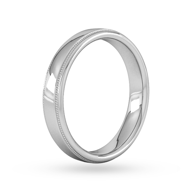 Goldsmiths 4mm D Shape Standard Milgrain Edge Wedding Ring In 9 Carat White Gold